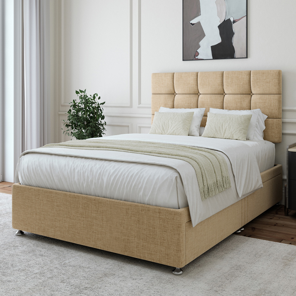Bedmaster Small Double Cream Linen 4 Drawer Divan Base with Pearl Headboard Image 1
