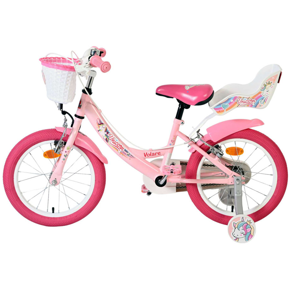 Volare Unicorn Kids 16 inch Pink Bike with Stabilisers Doll Seat and Basket Image 5