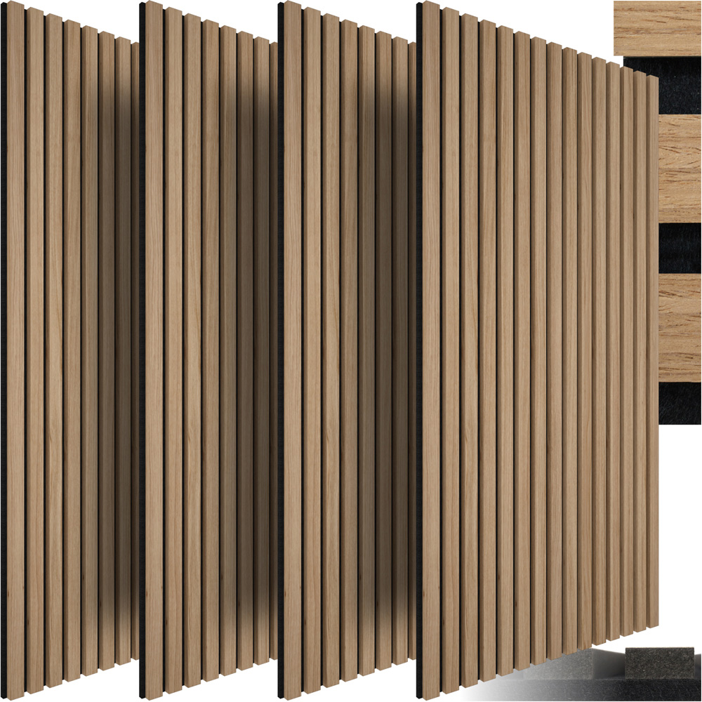 tectake Light Oak Wood Effect Acoustic Wall Panel 4 Pack Image 3