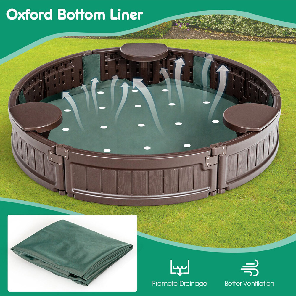 Costway Brown Round Sandpit with Waterproof Cover Image 6
