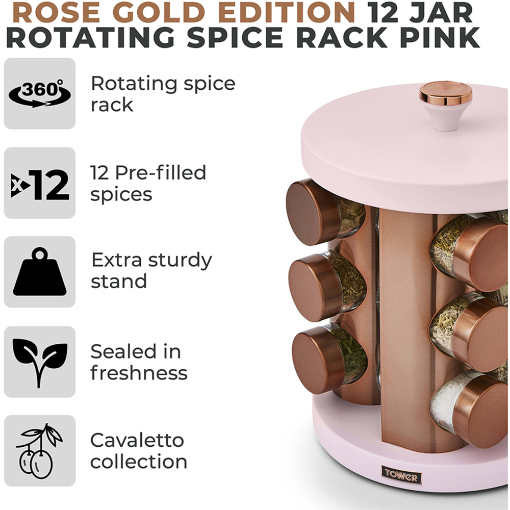 Tower Cavaletto Pink 12 Jars Rotating Spice Rack Image 3