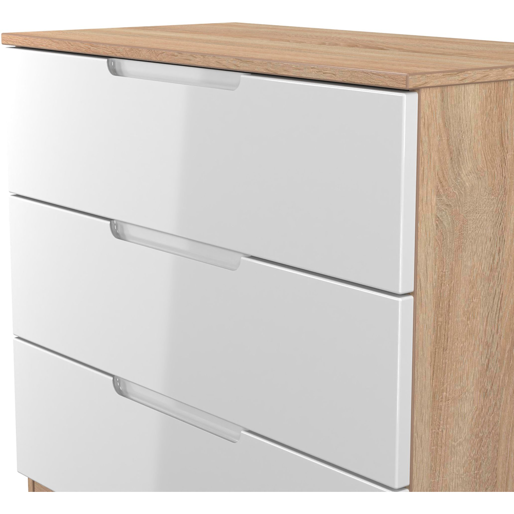 Crowndale Milan 3 Drawer White Gloss and Bardolino Oak Chest of Drawers Ready Assembled Image 4