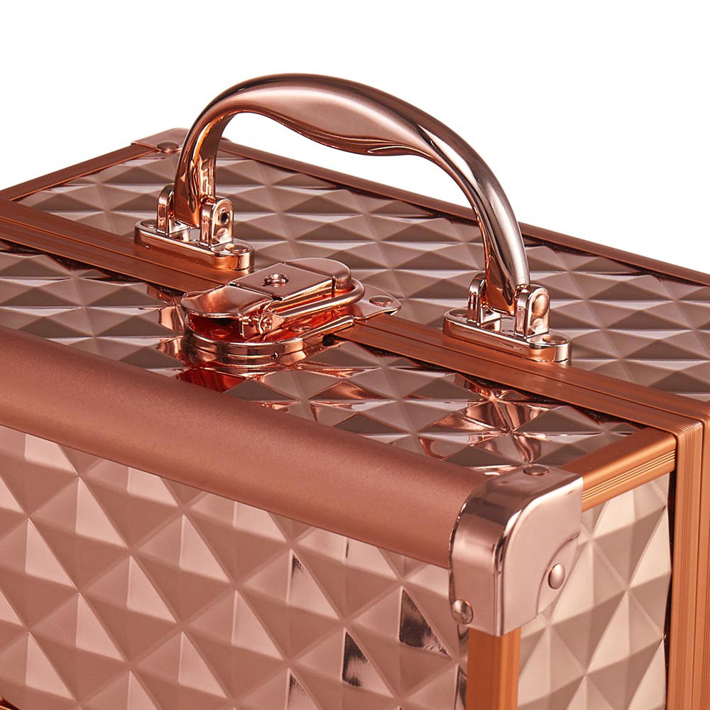 Living and Home Rose Gold 2 Tray Professional Makeup Box with Mirror Image 6