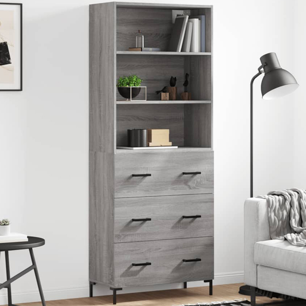 vidaXL 3 Drawer 3 Shelf Grey Sonoma Highboard Image 1