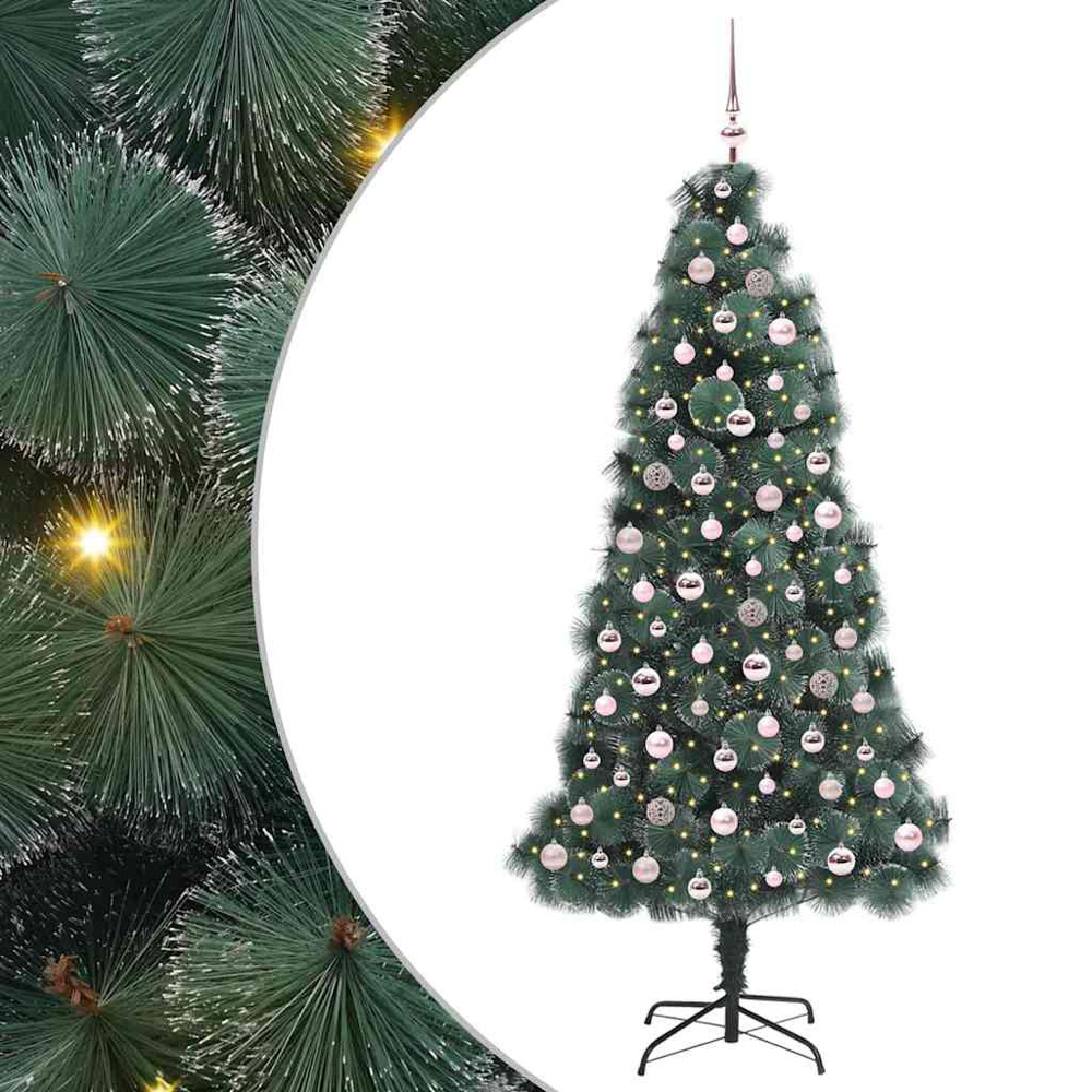 vidaXL Pre-Lit Pink Baubles Green Artificial Christmas Tree 7ft Image 2