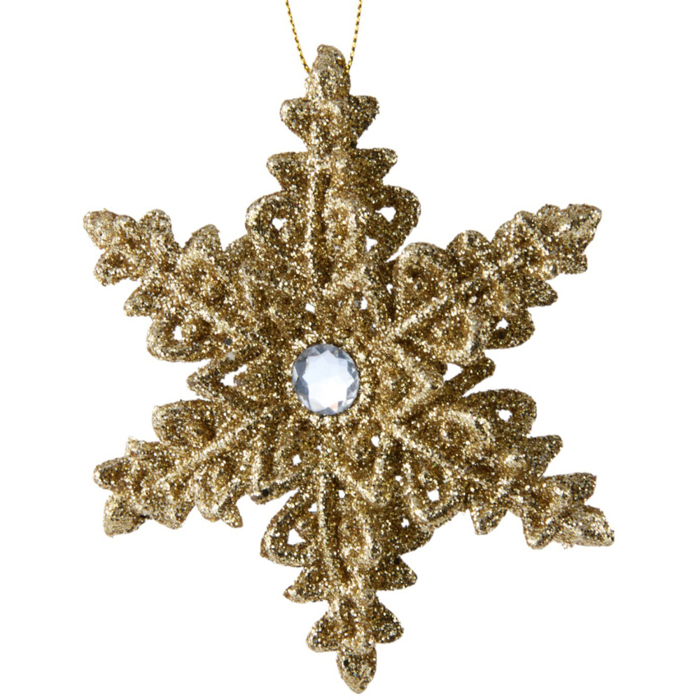 Glitter Snowflake Christmas Hanging Decoration Gold Image 4