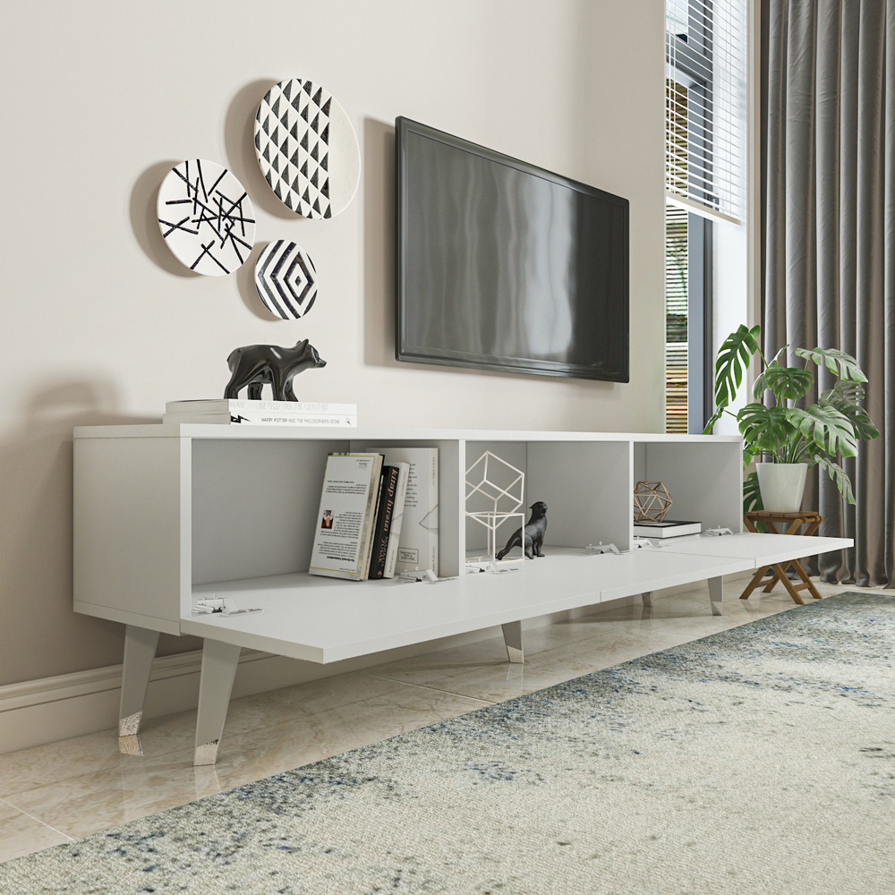 Decorotika Milagro 3 Cabinet White and Silver TV Unit Image 4