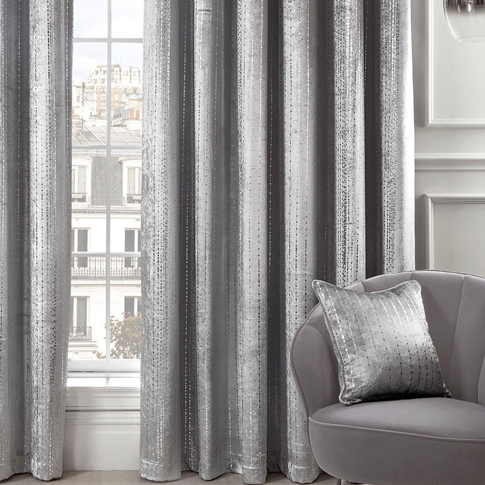 Divante Selina Silver Foil Dotty Stripe Eyelet Curtain 229 x 229cm Image 5