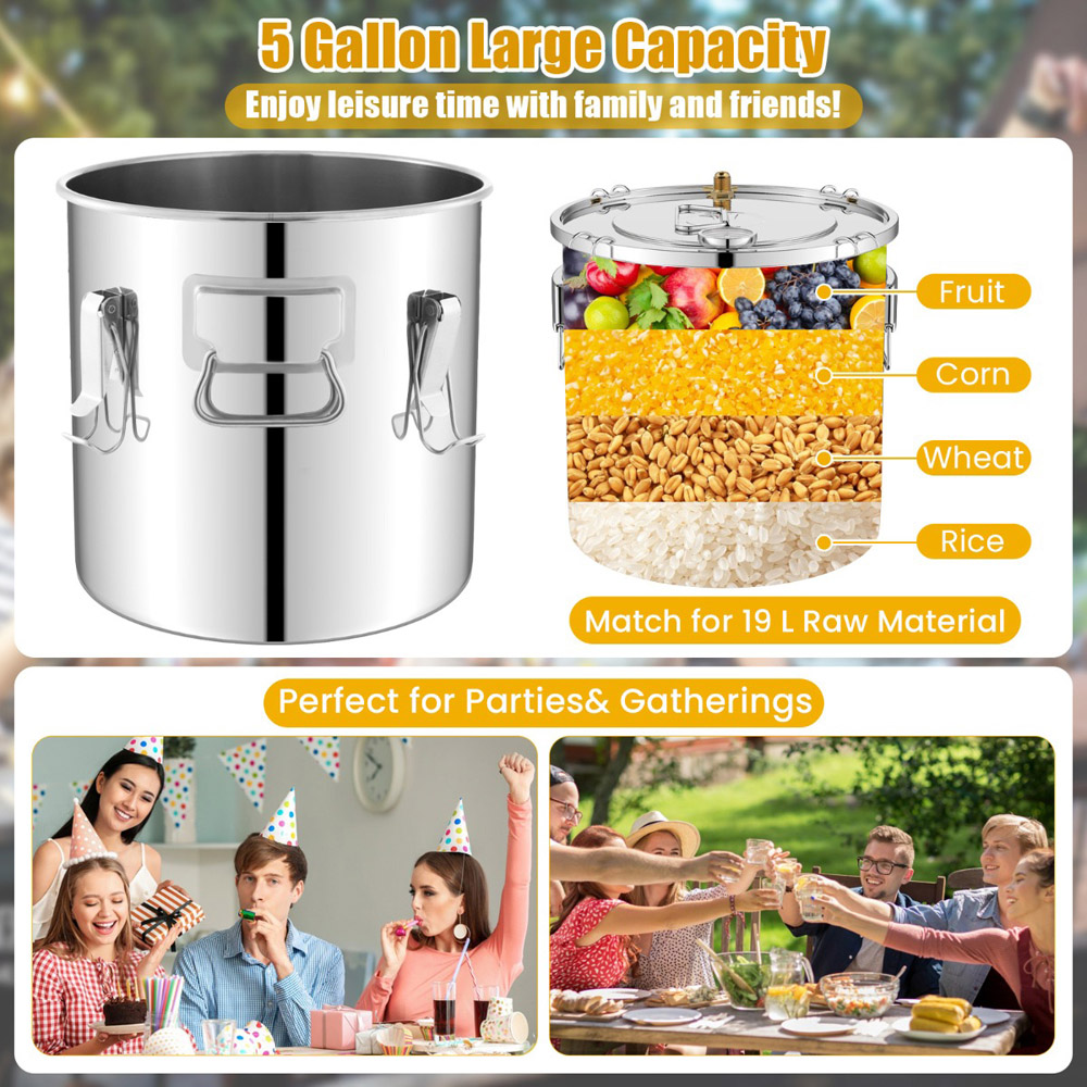 Costway Stainless Steel Water Alcohol Distiller with Thermometer 22L Image 4