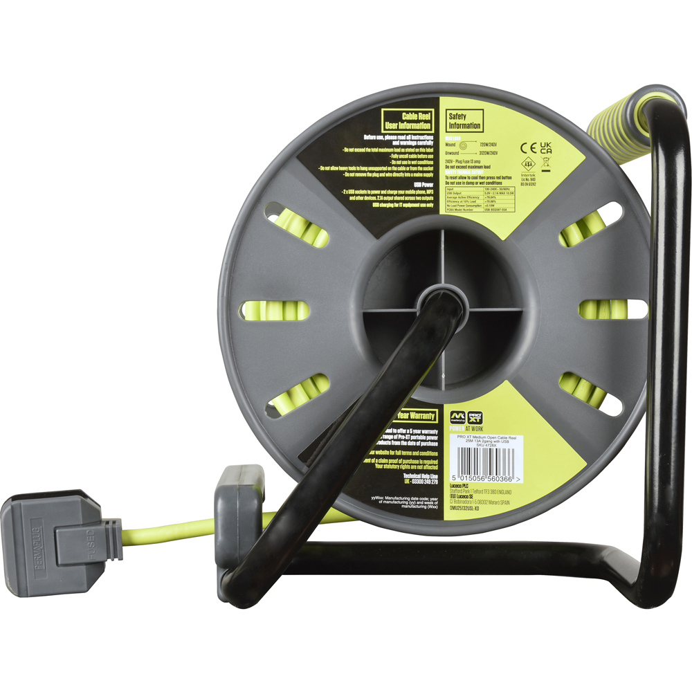 Masterplug 13A 2 Socket Medium Open Cable Reel with USB 25m Image 5
