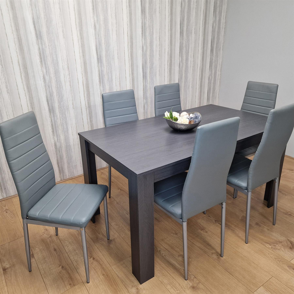 Kosy Koala 6 Seater Faux Leather Arrow Design Dining Set Grey Image 2