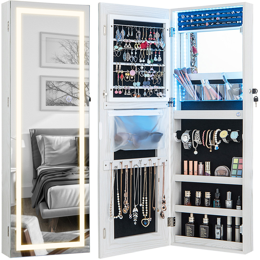 Costway Black 3 Colour LED Lockable Jewellery Mirror Cabinet Image 3