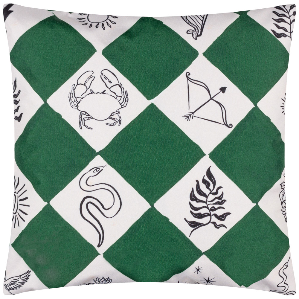 furn. Checkerboard Green UV and Water Resistant Outdoor Cushion Image 3