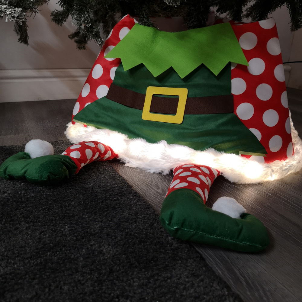Samuel Alexander Warm White USB LED Elf Fabric Christmas Tree Skirt 60cm Image 3