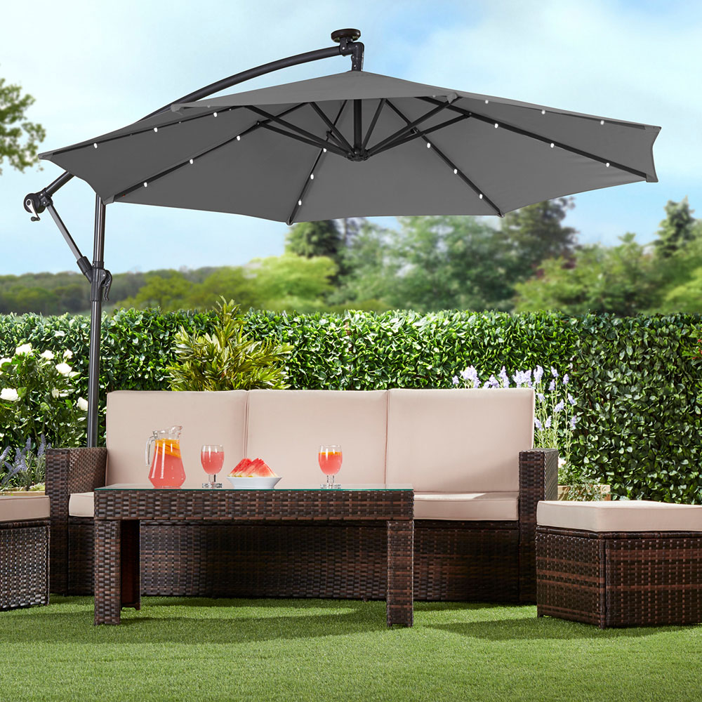 Garden Gear Charcoal Solar LED Cantilever Parasol with Cover 2.7m Image 2