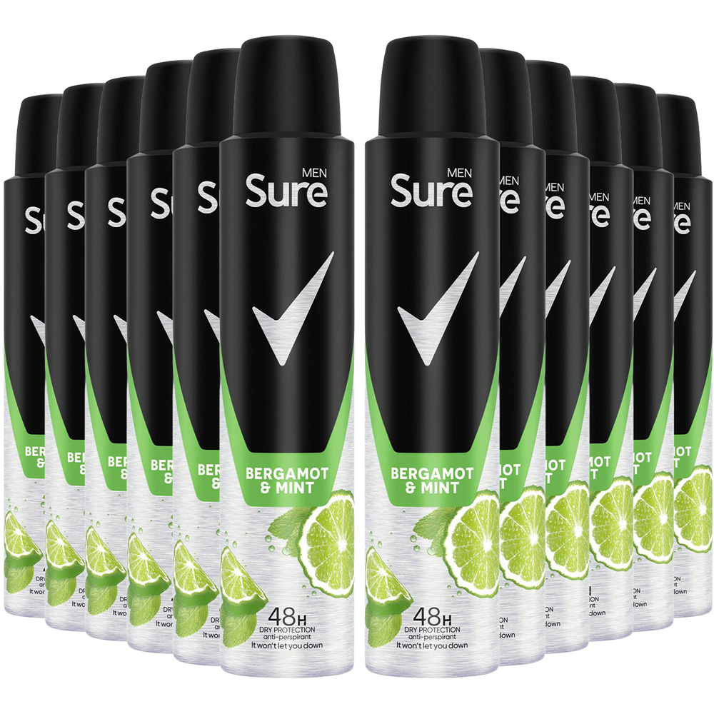 Sure Men 48H Protection Anti-Perspirant Bergamot and Mint Deodorant 200ml 12 Pack Image 1