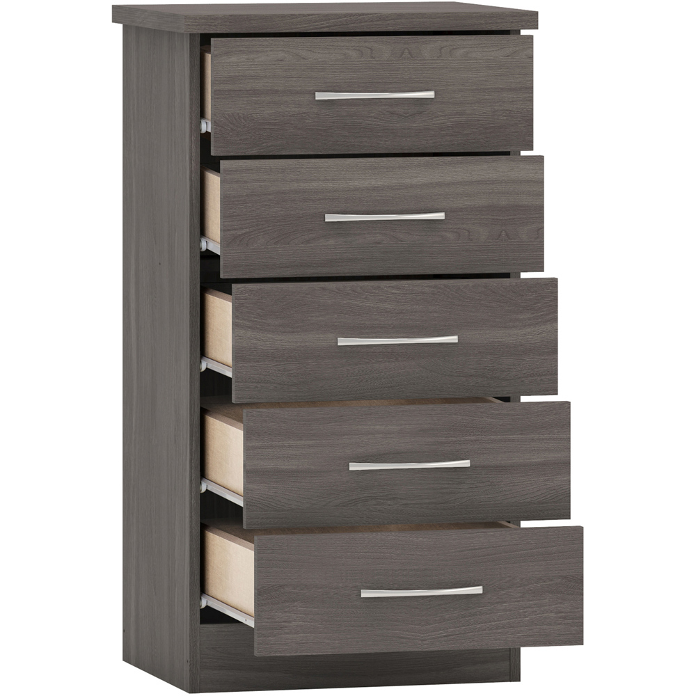 Seconique Nevada 5 Drawer Black Wood Grain Narrow Chest of Drawers Image 4
