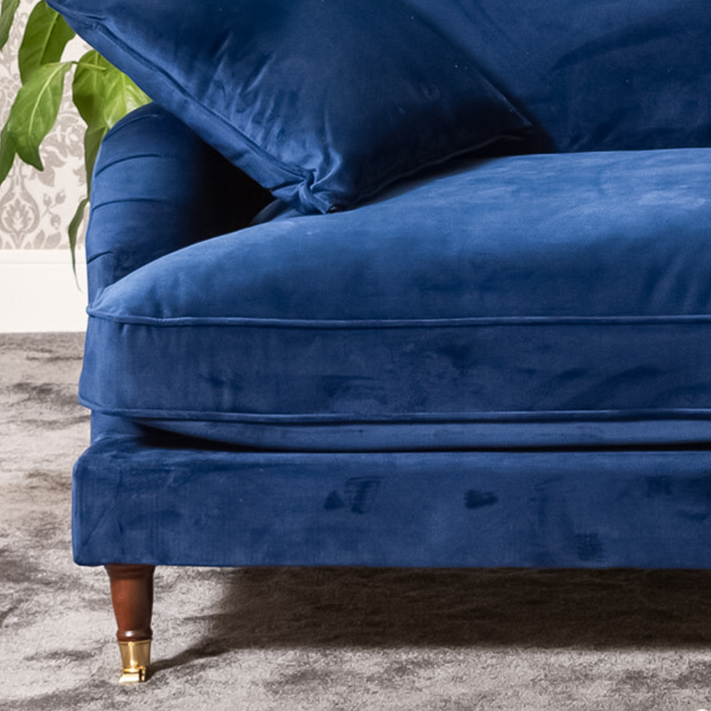 Mackenzie 3 Seater Blue Plush Velvet Sofa Image 3