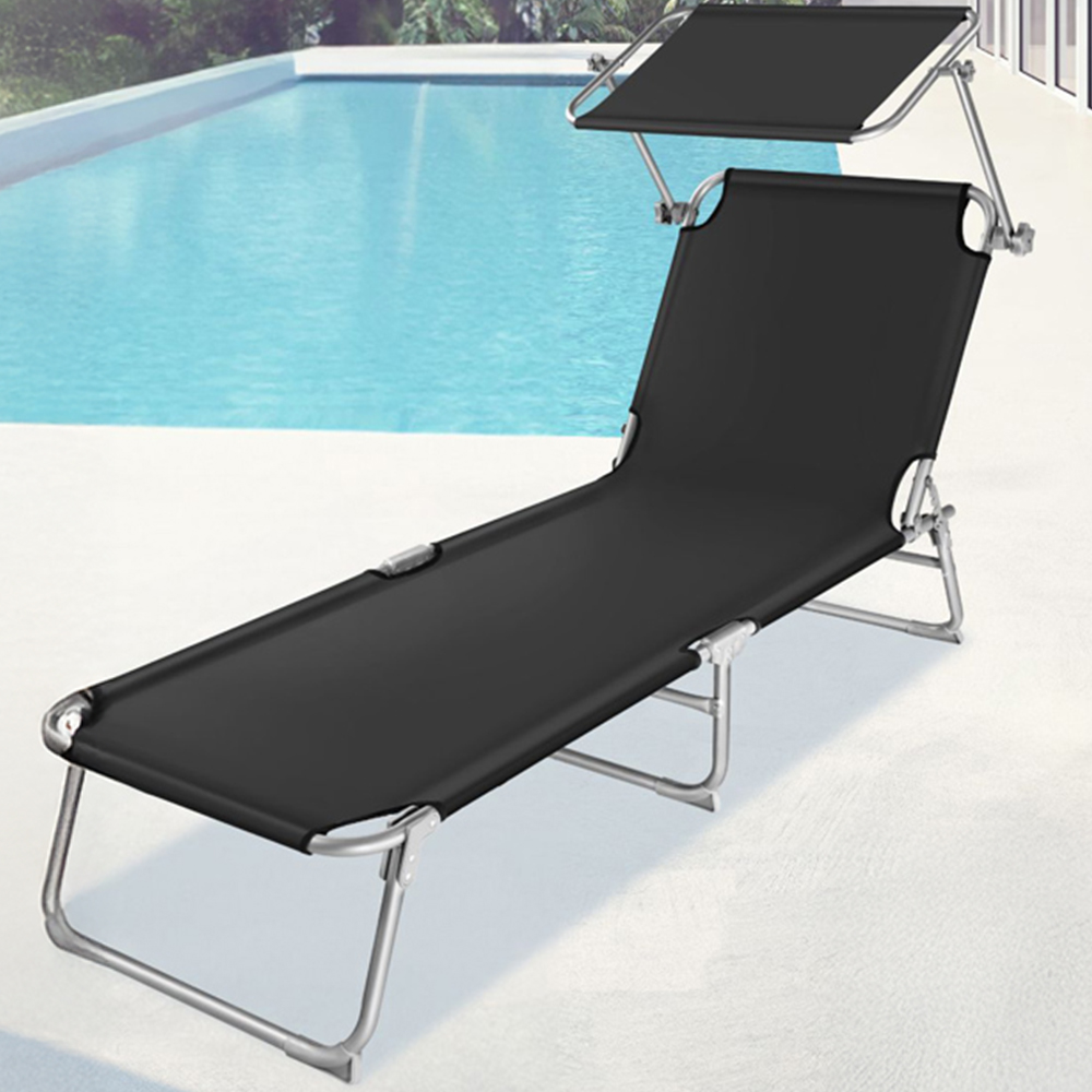 tectake Set of 2 Black 4 Step Backrest Foldable Sun Lounger Image 1