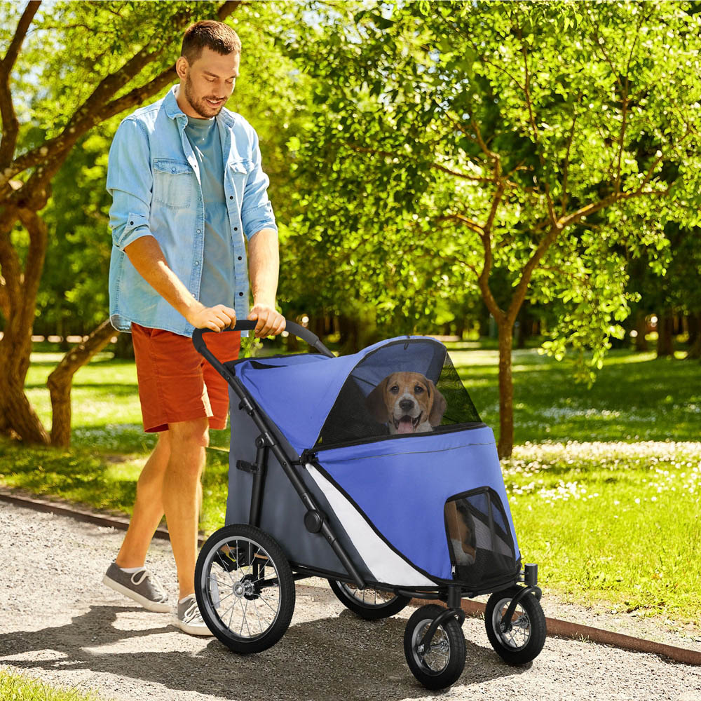 PawHut Blue Foldable Pet Stroller with Cushion Image 2