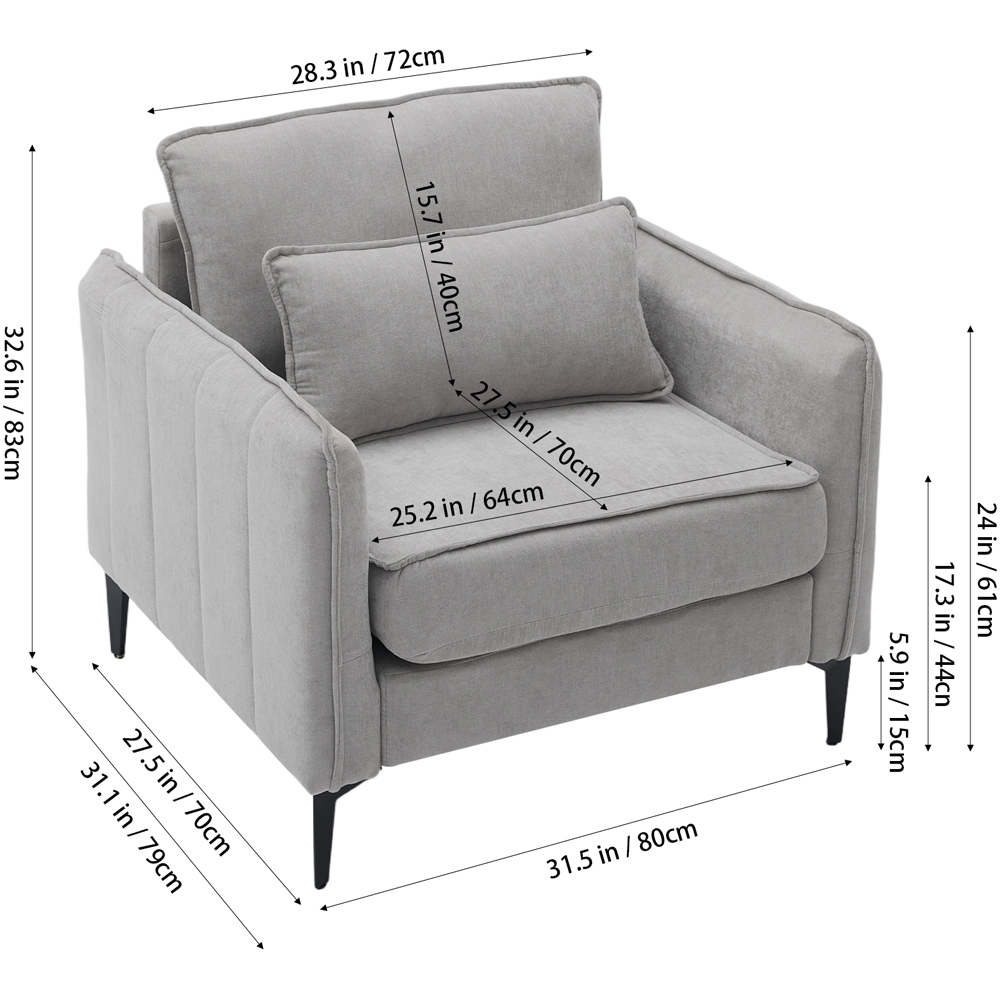 Living and Home Light Grey Chenille Sofa Chair Image 9