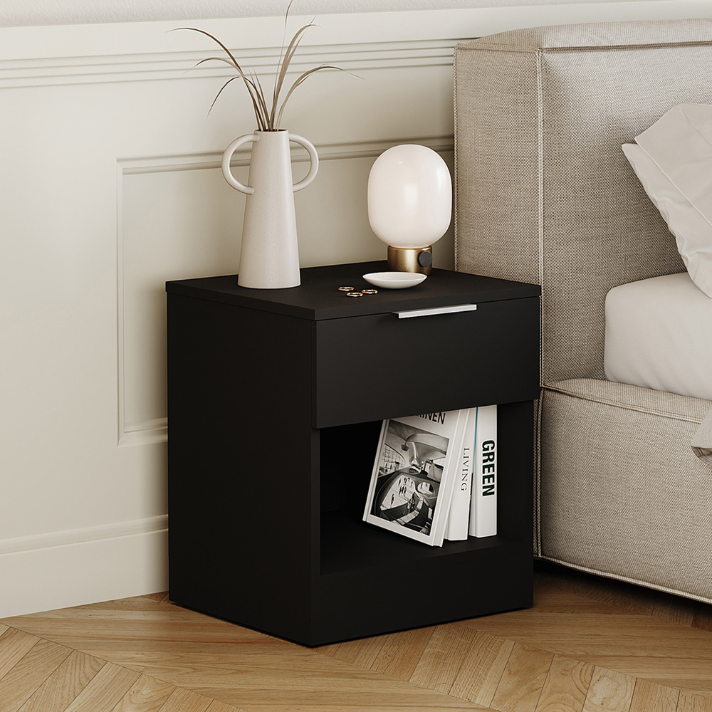 VIDA DESIGNS Terga Single Drawer Single Shelf Black Bedside Cabinet Image 5