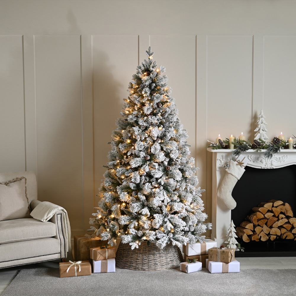 Festive Warm White LED Pre-Lit Bishops Pine Snow Flocked Artificial Christmas Tree 6.9ft Image 2