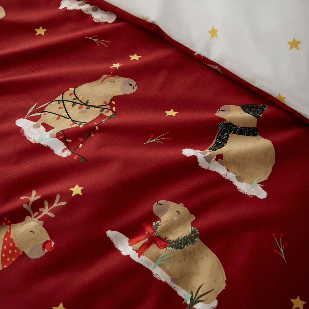 Capybara Christmas Duvet Set Red Double Image 5