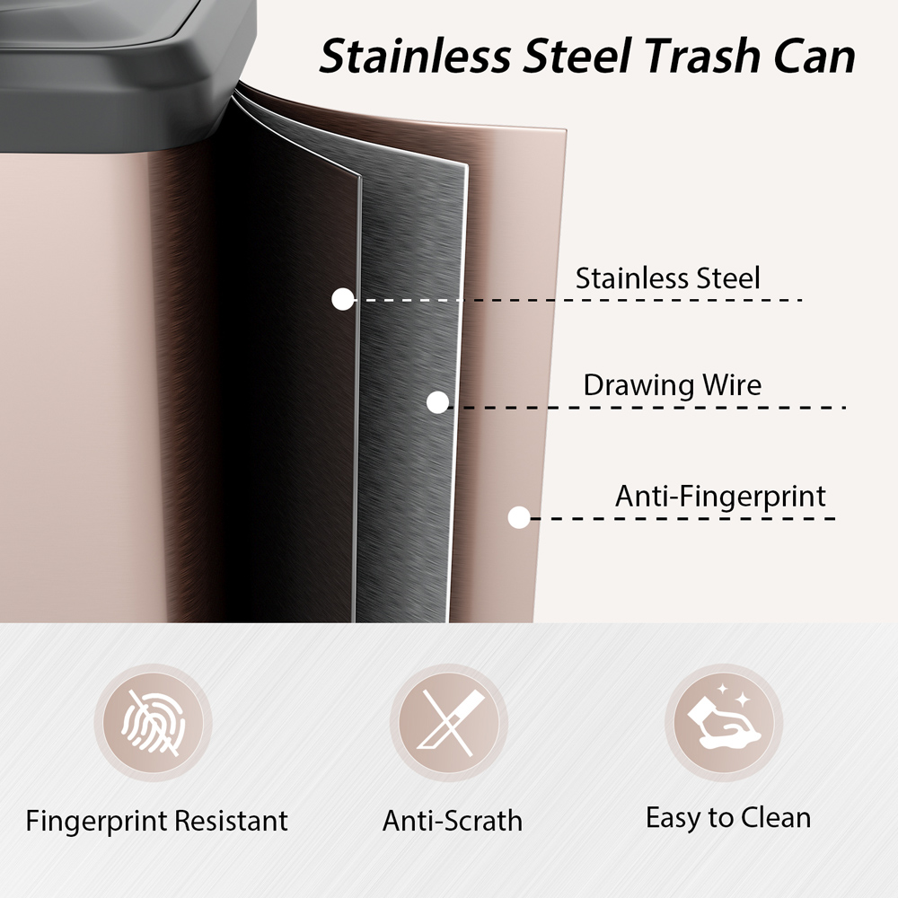 Costway Stainless Steel Rose Gold Dustbin 50L Image 7