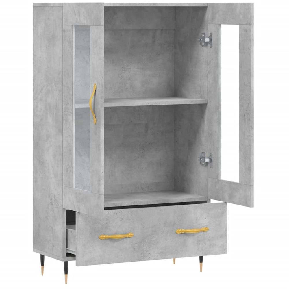 vidaXL 2 Glass Door Single Drawer Concrete Grey Highboard Image 5