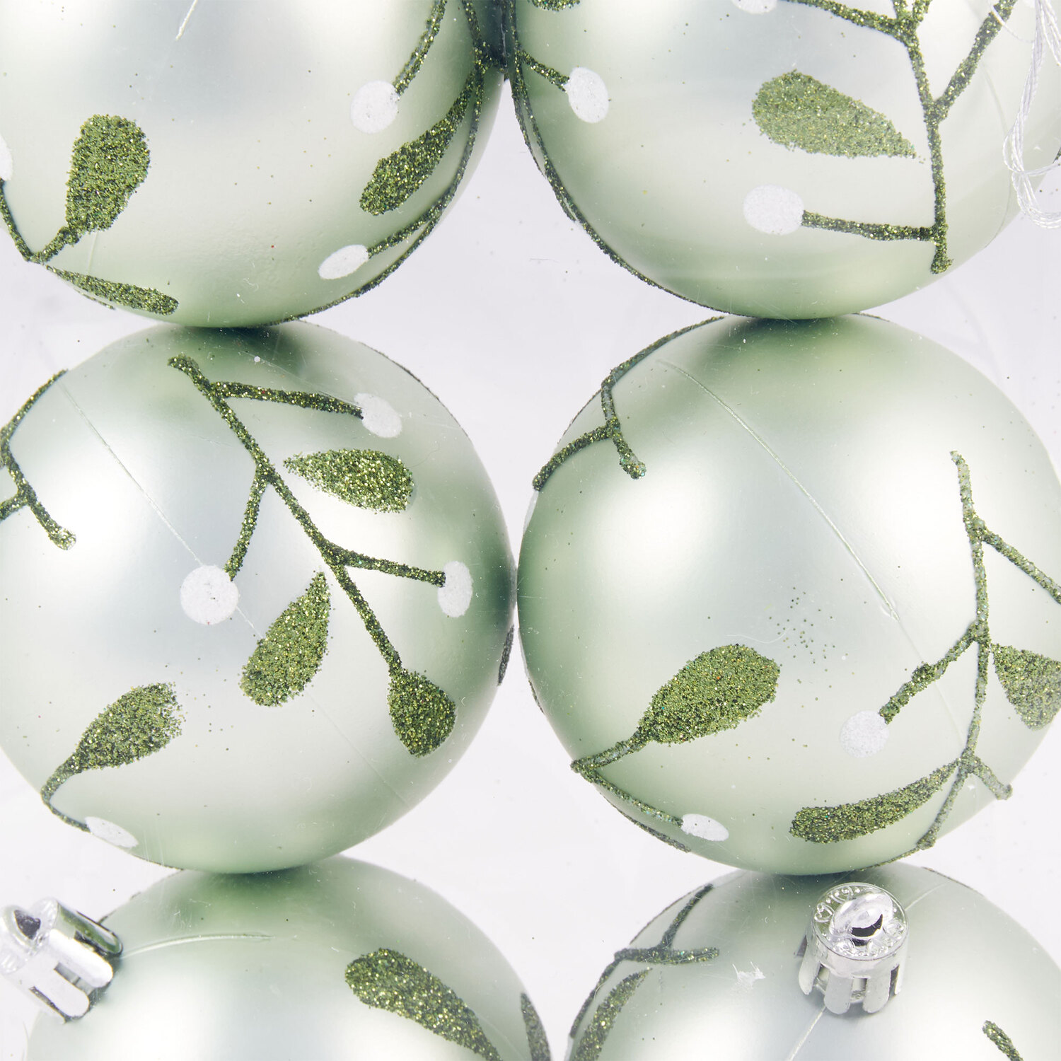 Pack of 6 Mistletoe Cottage Baubles - Green Image 3