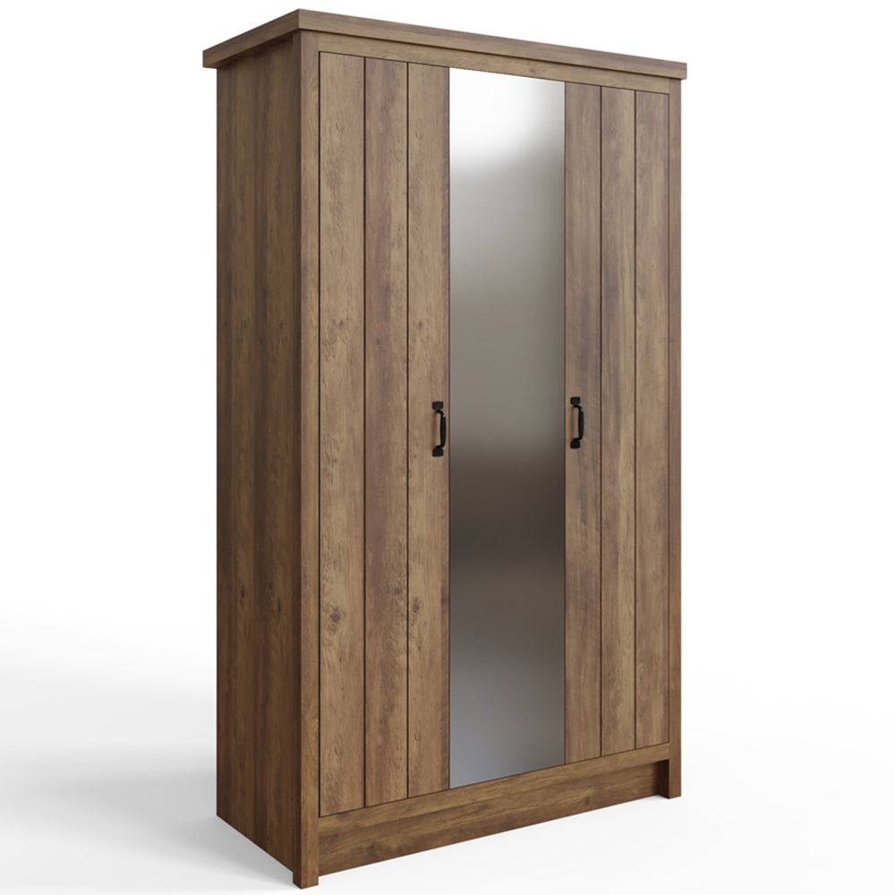 GFW Boston 3 Door Knotty Oak Mirrored Wardrobe Image 2