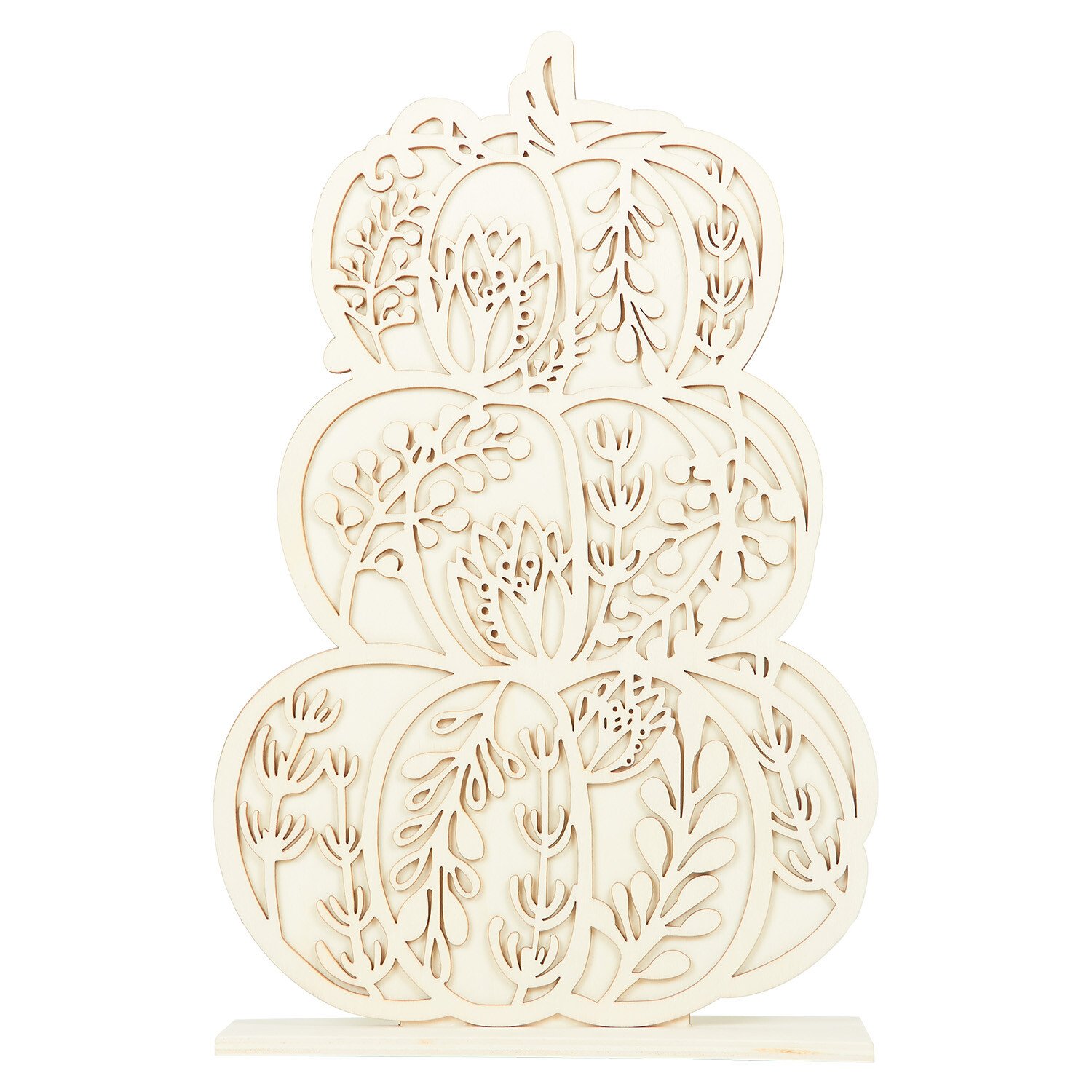 Paint Your Own Floral Wooden Stacked Pumpkins Natural Image 2