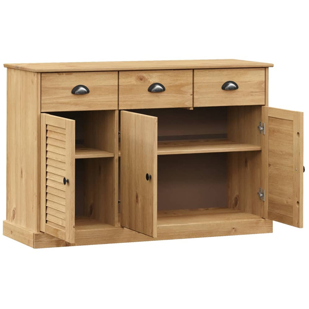 vidaXL Vigo 3 Door 3 Drawer Brown Solid Pine Wood Sideboard Image 4