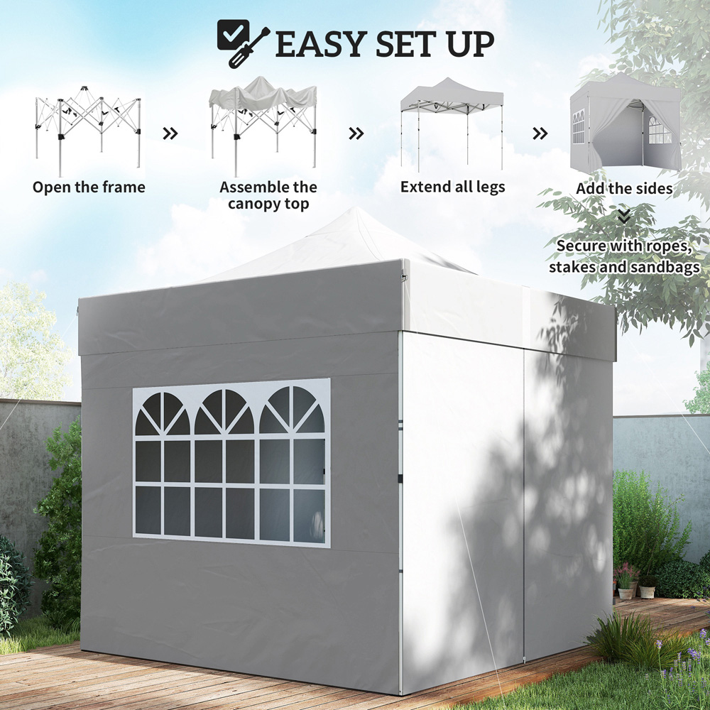 Outsunny 3 x 3m Silver Grey Heavy Duty Marquee Pop Up Gazebo with Sides Image 3