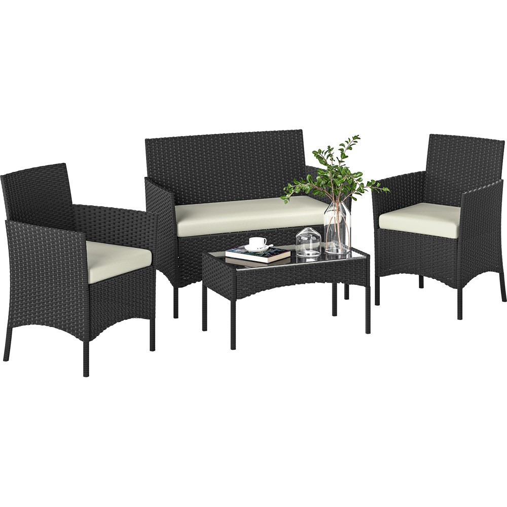 Outsunny 4 Seater Cream White Rattan Garden Sofa Lounge Set with Cushion Image 2