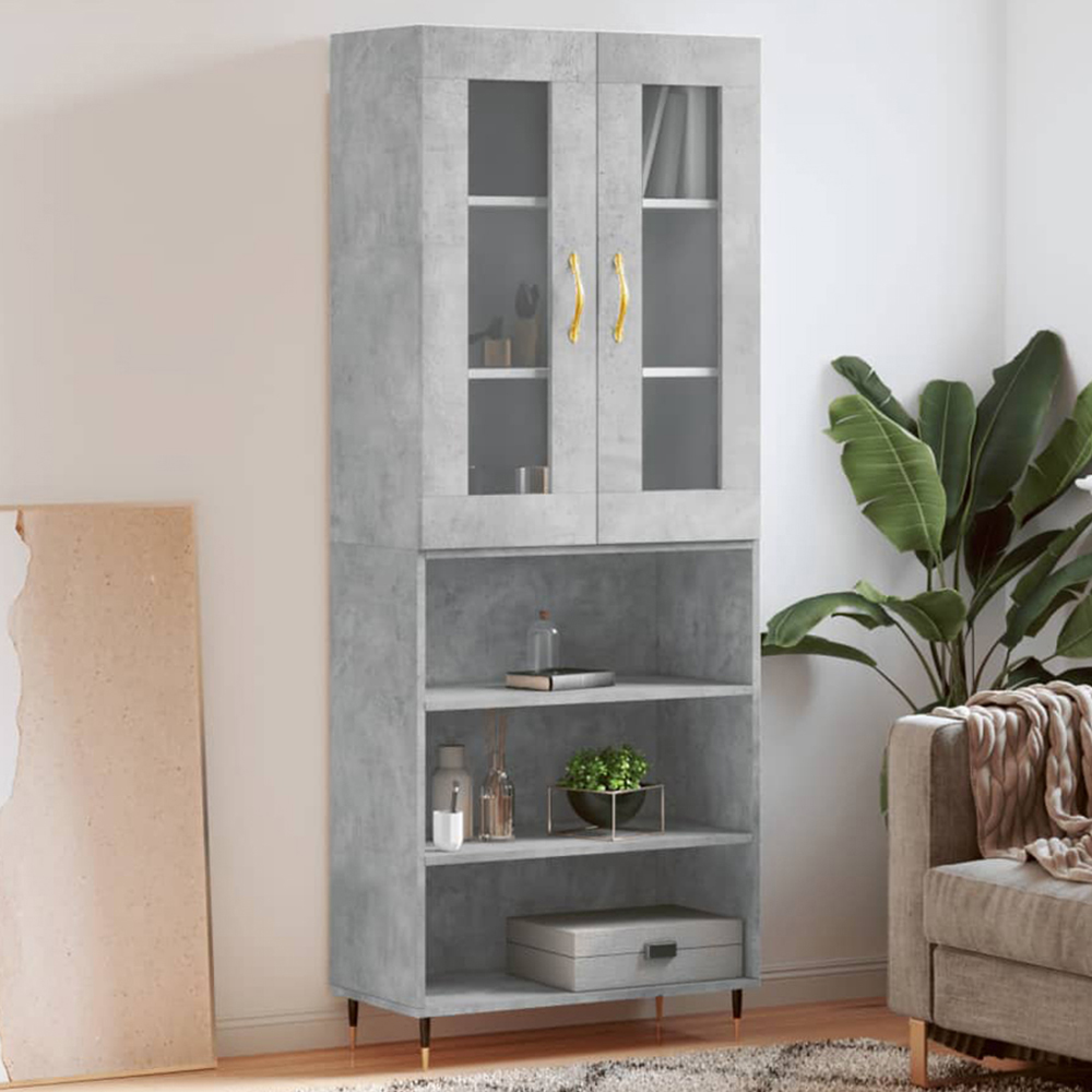 vidaXL 2 Glass Door 3 Shelf Concrete Grey Highboard Image 1