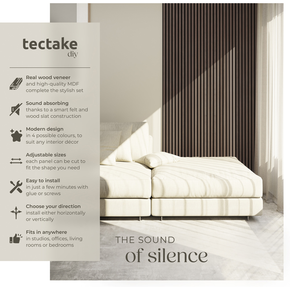 tectake Oak Grey Wood Effect Acoustic Wall Panel 4 Pack Image 7