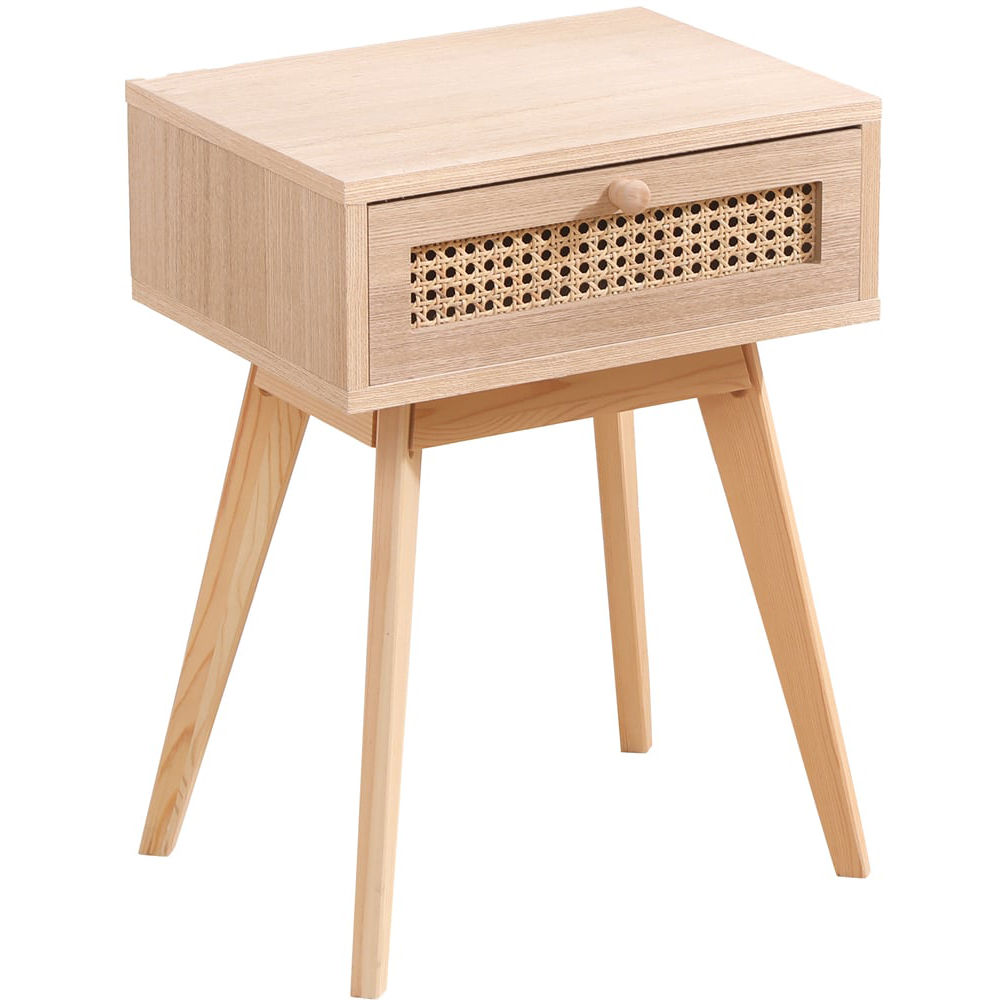 FurnitureHMD Single Drawer Natural Rattan Weaving Side Table with Pine Wood Legs Image 3