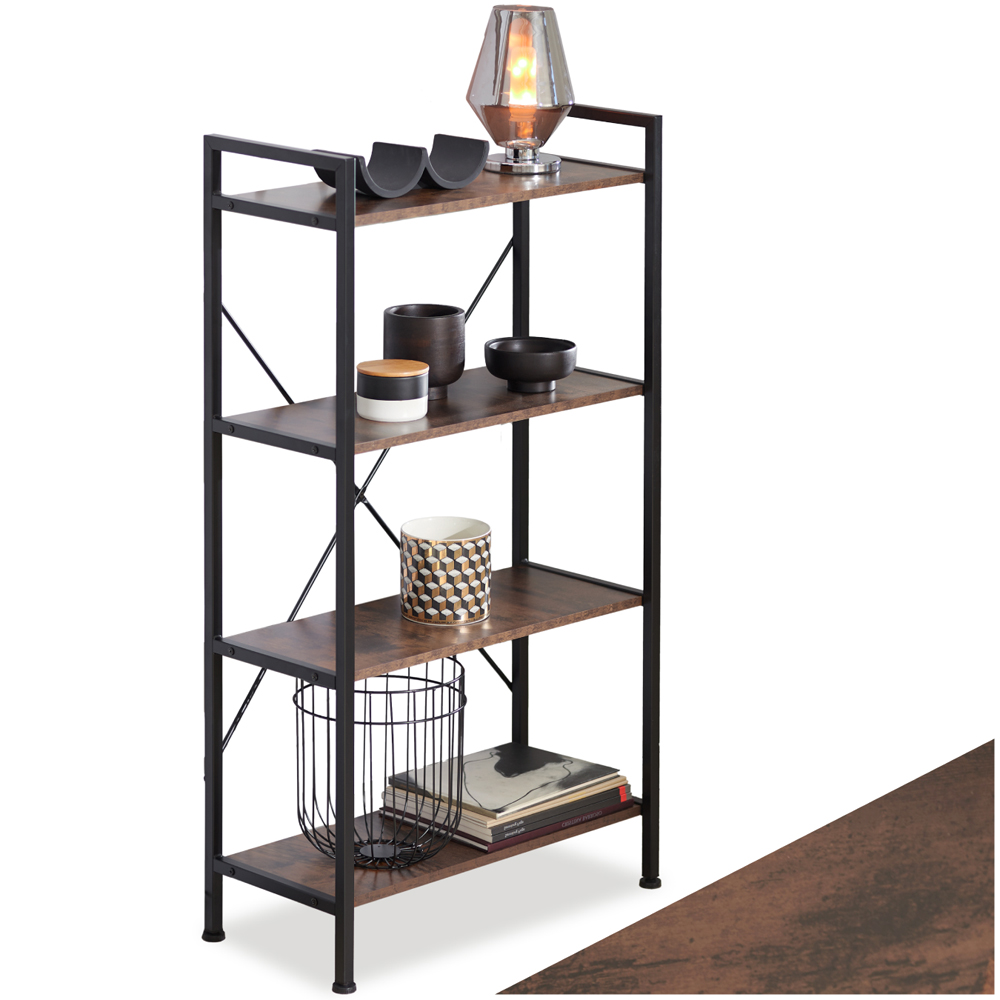 tectake Leeds 4 Shelf Industrial Dark Wood Bookcase Image 2