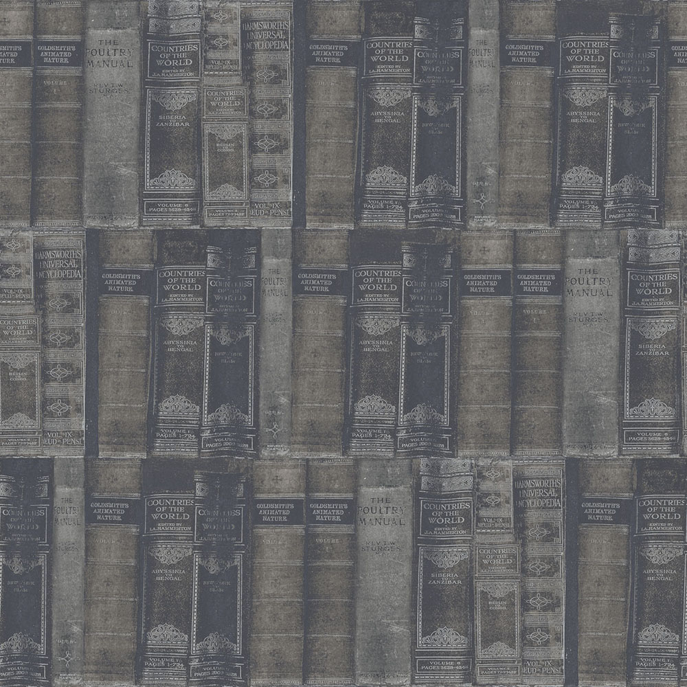 Galerie Nostalgie Library Books Silver and Grey Wallpaper Image 1