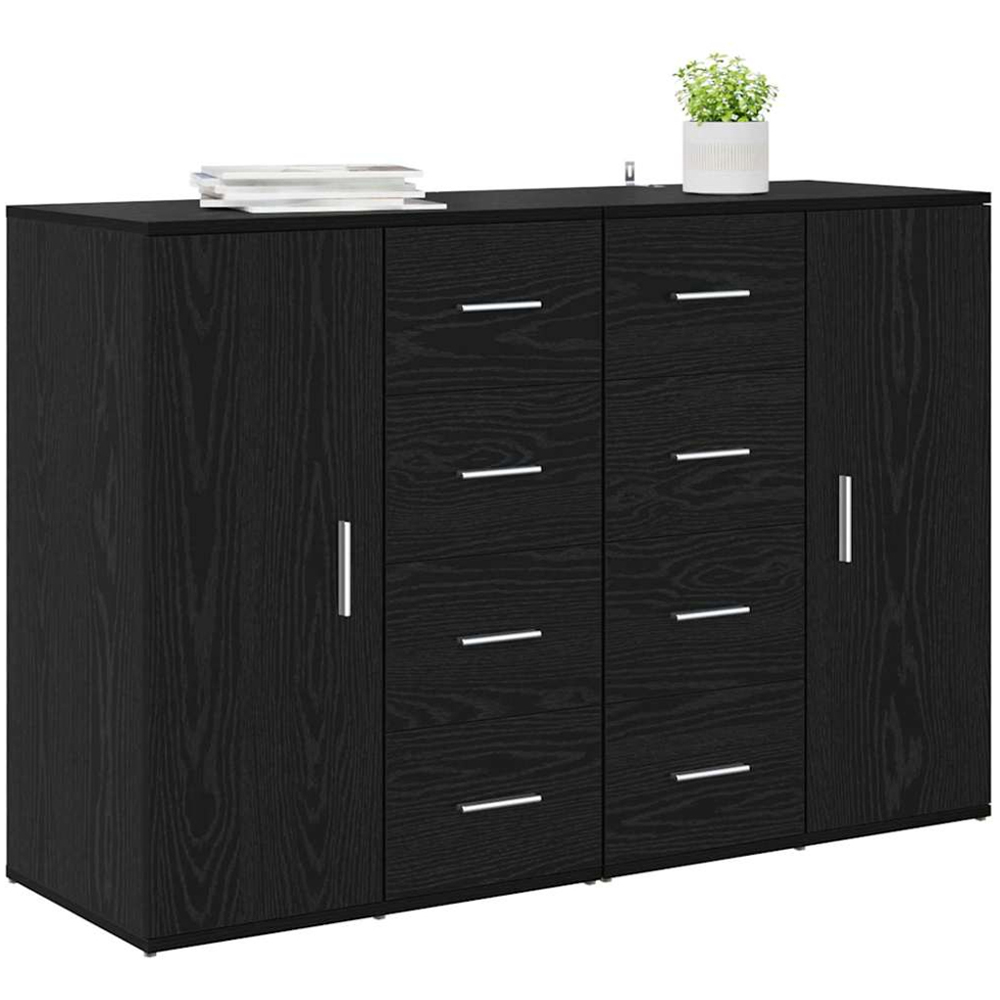 vidaXL Corona Single Door 4 Drawer Black Oak Sideboard Set of 2 Image 3