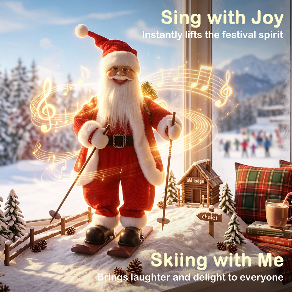 HOMCOM Singing and Skiing Santa Claus with Ski Board Sack Christmas Decoration 2ft Image 9