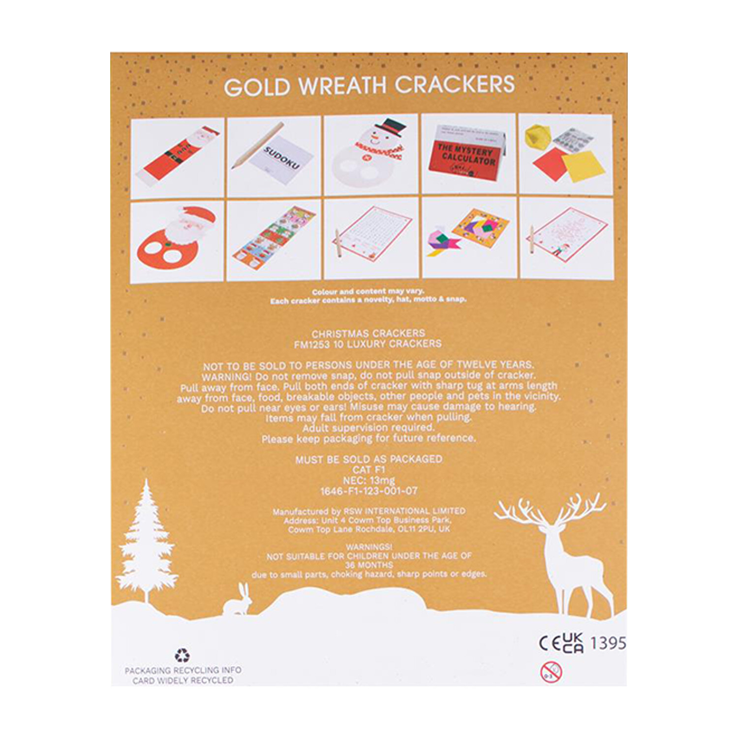 Pack of 10 Family Gold Wreath Crackers - Gold Image 2