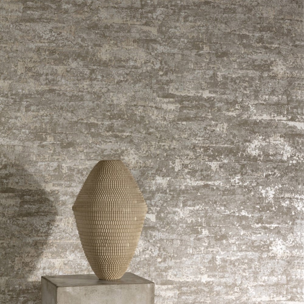 Grandeco Blown Mica Vinyl Drew Textured Beige Wallpaper Image 2