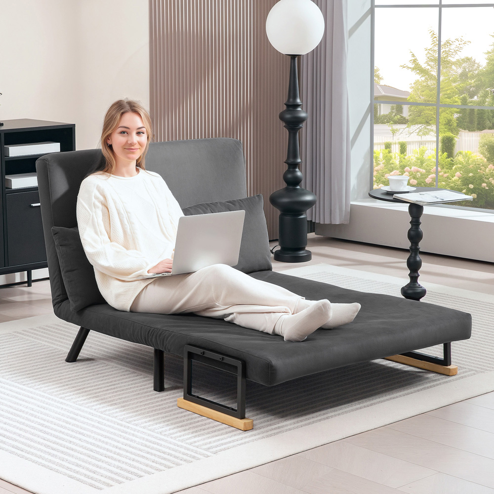 HOMCOM 2 Seater Dark Grey Click Clack Sofa Bed Image 4
