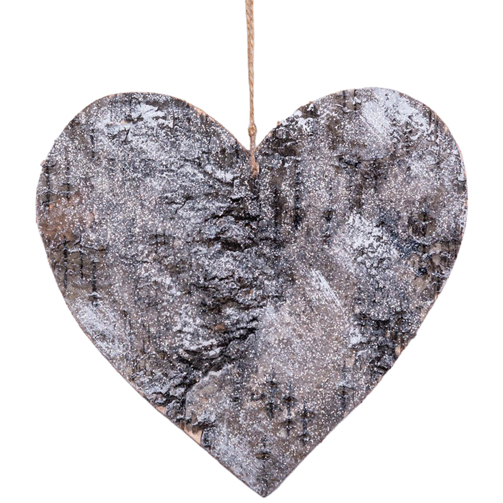 Shatchi Birch Bark Wooden Heart Shape Christmas Decoration 20cm Image 1