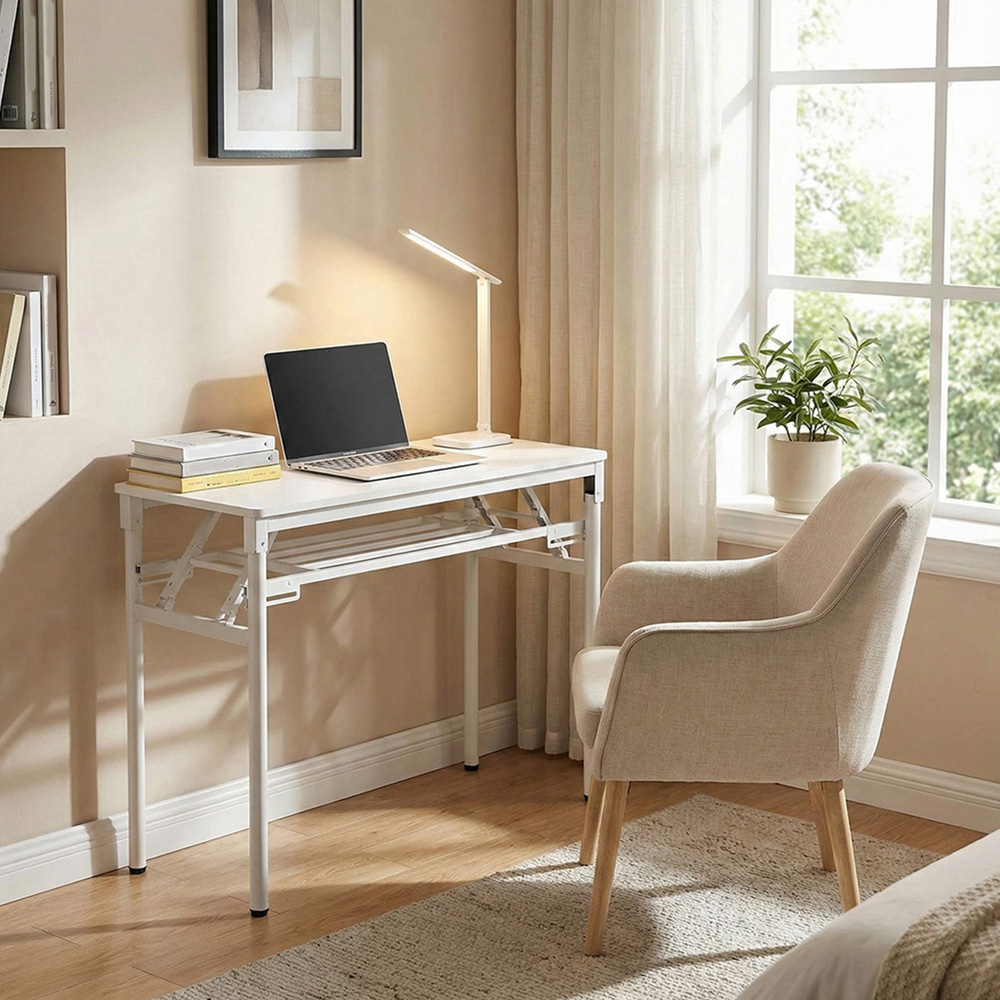 Living and Home Single Shelf Metal Frame Foldable Laptop Desk White 80cm Image 7