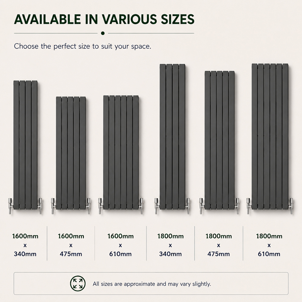 Go Bathrooms Pinta Anthracite Single Panel Vertical Radiator 1600 x 340mm Image 4
