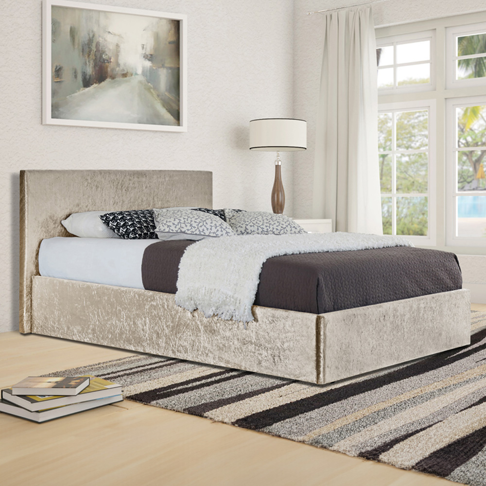 Brooklyn King Size Cream Crushed Velvet Ottoman Storage Bed Image 1